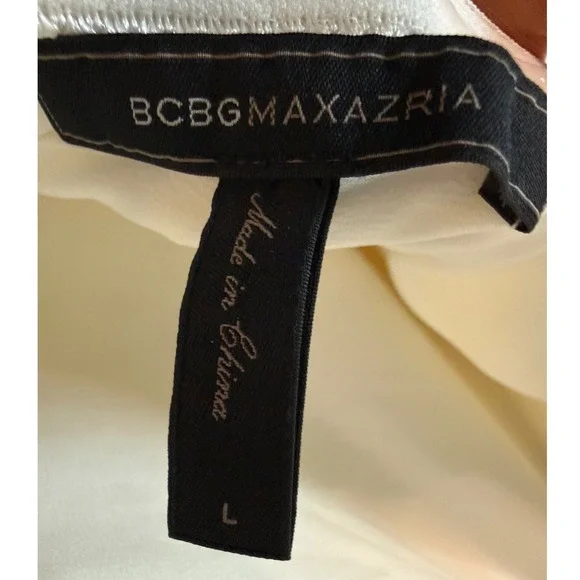 BCBGMAXAZRIA Off Shoulder Puff Sleeve Mini Dress Cream Ivory Size L - Picture 3 of 8